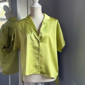 Rachel Zoe Lime Green Satin Button-Front Crop Top